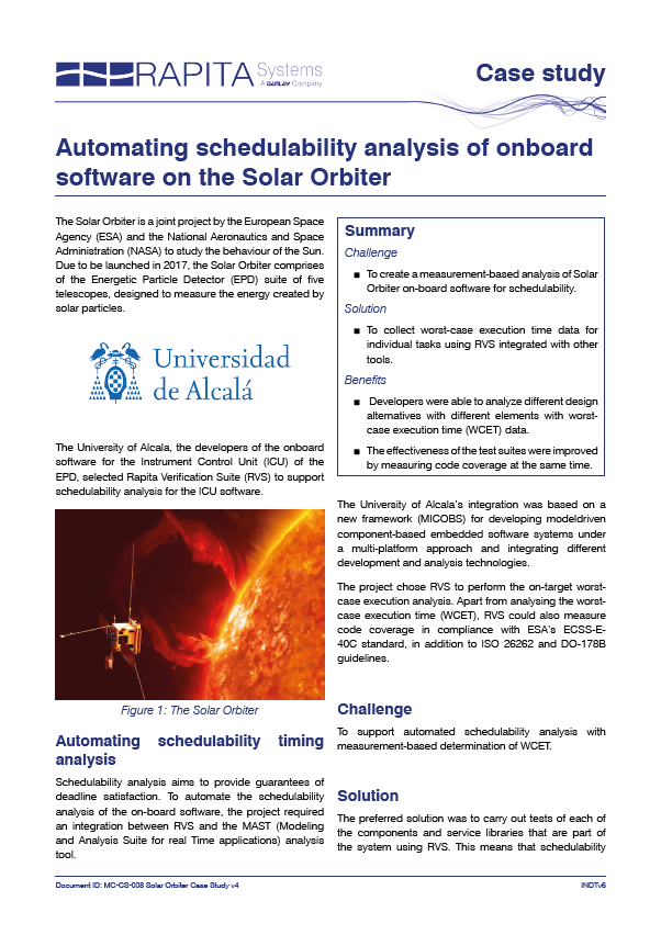 Schedulability analysis of Solar Orbiter software