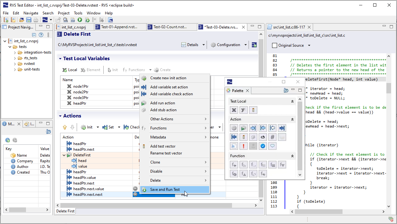 RapiTest Editor run tests in test editor